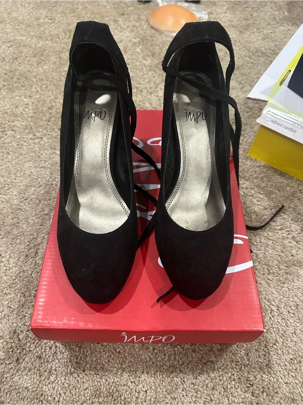 Impo Black Suede Ankle-Strap Pumps